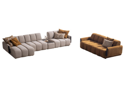 Braun-Beige Sofagarnitur Stilvolle Eckcouch Designer 3-Sitzer 2tlg