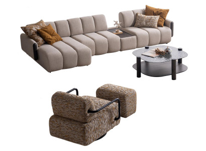 Exklusive Braun-Beige Sofagarnitur Relax Sofa Polstercouch Sessel