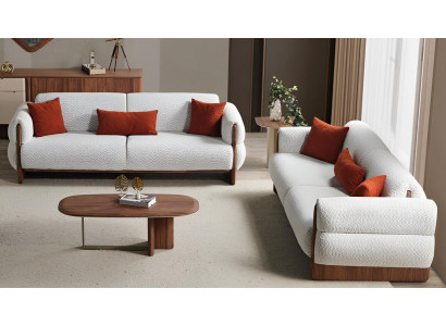 Luxuriöse Designer Sofagarnitur Weiße Stoffsofas 2x Polstercouchen