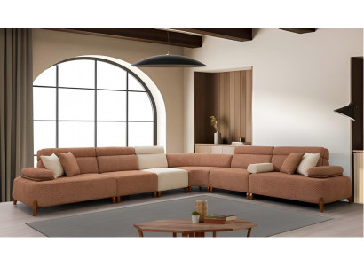 Braun-Weißes Wohnzimmer Sofa Designer L-Form Wohnlandschaft Ecksofa