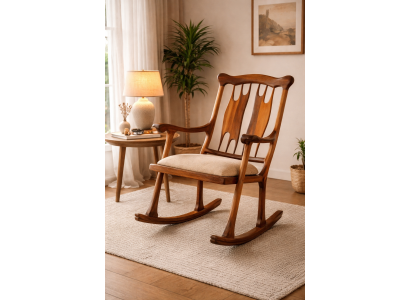 Exklusiver Brauner Schaukelstuhl Designer Holzgestell Luxus Möbel