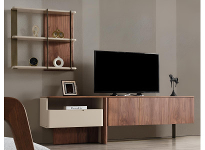 Elegante Wohnzimmer Garnitur TV-Lowboard Designer Regale Holzmöbel