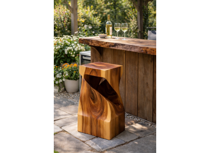 Robuster Brauner Barstuhl Designer Naturholz Exklusiver Einsitzer