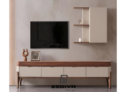 Braun-Beiges TV-Lowboard Designer Holz TV-Ständer Edle Holzmöbel