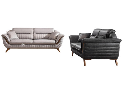 Exklusive Sofagarnitur Schwarze Ledercouch Designer Weißer 3-Sitzer