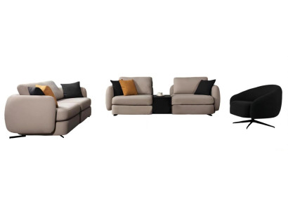 Elegante Weiß-Schwarze Sitzgarnitur Textilsofas Designer Sessel