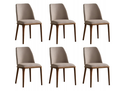 Braun-Beige Esszimmerstühle Designer 6x Stuhl-Set Küchenstühle