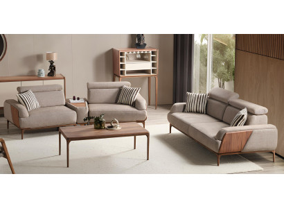 Beiges Elegantes Wohnzimmer Set Designer Polstersofas 3-Sitzer 2-er