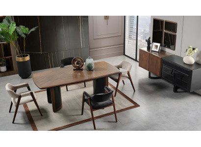 Exklusiver Küchen-Set Stilvoller Holz Esstisch Moderne 4x Sitzstühle