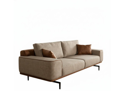 Designer Beiges 3-Sitzer Sofa Wohnzimmer Polstercouch Textilsofa