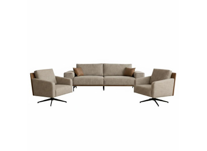 Beige Wohnzimmer Polstergarnitur Stilvoller 3-Sitzer 2x Stoffsessel