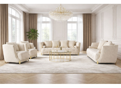 Elegantes Beiges Wohnzimmer-Set Designer 3-Sitzer Polstersessel 4tlg