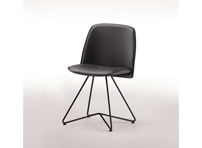 Schwarzer Kunstlederstuhl Designer Metallgestell Moderne Sitzstühle