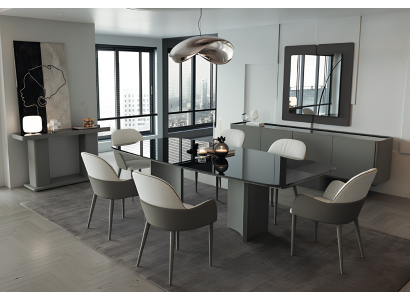 Das Esszimmer-Set umfasst Tisch 6 Stühle Konsole mit Spiegel und Kommode