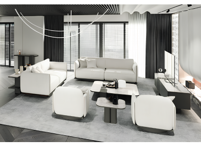 Komplettes Wohnzimmer-Set mit 2 Sofas 2 Sesseln TV-lowboard und Tischen