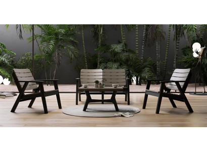 Elegante Braune Terrassen Garnitur Edle Holzbank 2x Sessel Tisch