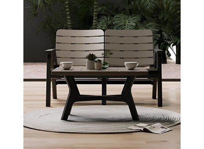 Braune Garten Garnitur Robuste Holzbank Designer Loungetisch -3tlg.