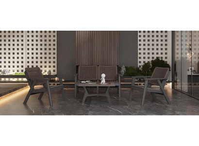 Elegante Braune Gartengarnitur Designer Terrassen Set Bank Sessel