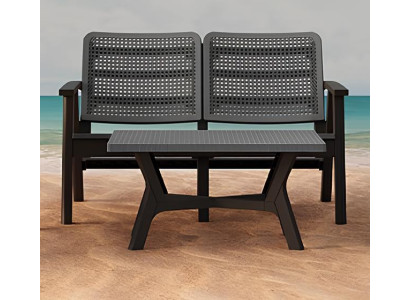 Exklusive Gartenmöbel Designer Garnitur Holzbank Edler Couchtisch