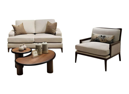 Elegantes Sofa-Set in Grau 2-Sitzer und Sessel