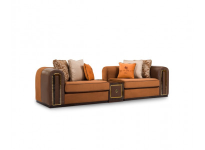 Stilvoller Brauner 4-Sitzer Wohnzimmer Stoffcouch Designer 3-er