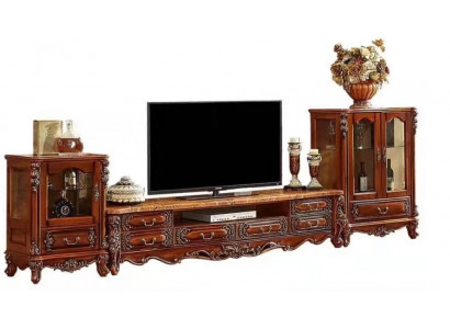 Klassische Massivholz Garnitur Robustes TV-Lowboard Edle Vitrinen
