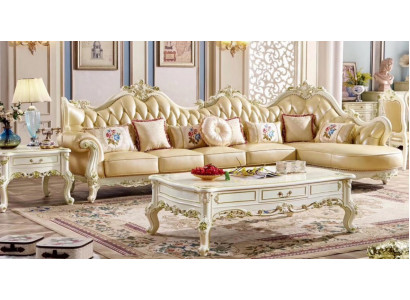 Klassische Beige Chesterfield L-Form Couch Designer Leder Sitzsofa