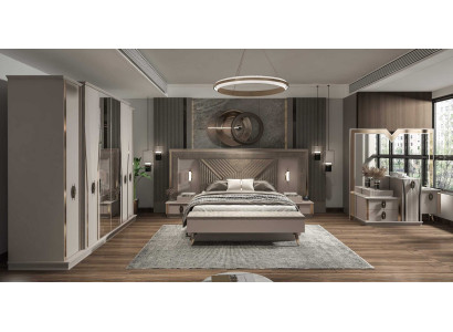 Elegante Beige Komplette Schlafzimmergarnitur Bett Bettbank Schrank