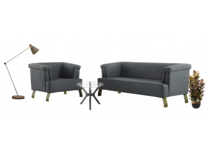 Stilvolle Graue Couchgarnitur Wohnzimmer 2x Ledersessel Sofas