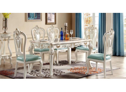 Elegante Esszimmergarnitur Massivholz Esstisch 6x Lederstühle -7tlg
