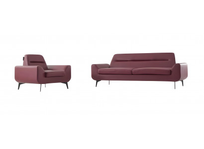 Rote Designer Ledergarnitur Ledersofa Moderner Polster 2x Sessel
