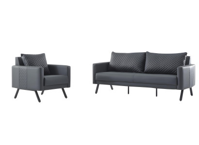 Elegante Graue Couchgarnitur Designer Ledersofa Ledersessel 2-er Set