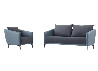 Graue Wohnzimmer Ledergarnitur Designer 2-Sitzer 2x Sessel 3tlg