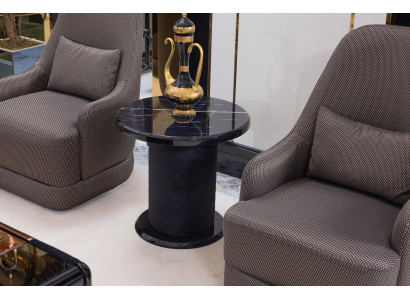 Luxuriöser Schwarzer Beistelltisch Designer Rundtisch Kaffeetisch