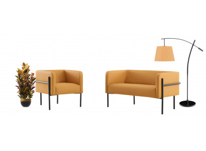 Stilvolles Oranges Büro Sitzset Moderner Zweisitzer 2x Ledersessel