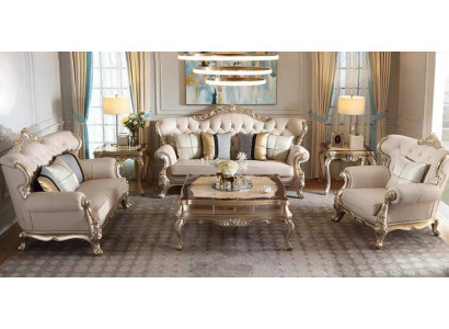 Klassische Chestefield Wohnzimmer Garnitur 3-Sitzer Sessel Tische
