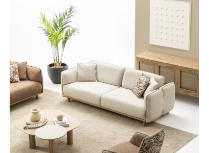 Elegantes 3-tlg. Wohnzimmer-Set 4-Sitzer Sofa mit Couchtisch & Beistelltisch