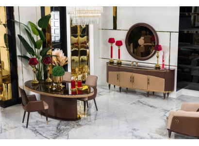 Luxuriöse Esszimmer Möbel Designer Esstisch 4x Stühle Holz Sideboard