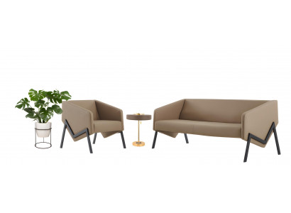 Beige Wohnzimmer Sofagarnitur Designer 2-Sitzer 2x Luxus Sessel