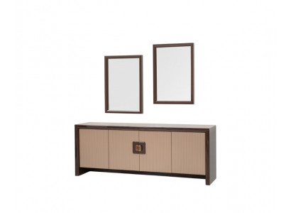 Elegantes Braunes Sideboard Designer Spiegel Luxuriöse Anrichte 2tlg