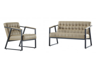 Beige Chesterfield Sitzgarnitur Designer 2-Sitzer 2x Ledersessel