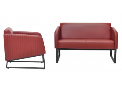 Rote Sofagarnitur Robuste Polstercouch Stilvolle 2x Ledersessel 3tlg