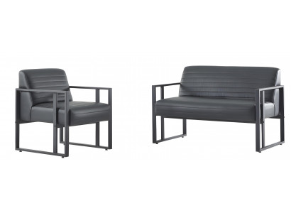 Schwarze Leder Sitzgarnitur Moderner 3-Sitzer 2x Ledersessel 3tlg