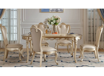Exklusive Beige Klassische Esszimmergarnitur Esstisch 6x Stühle