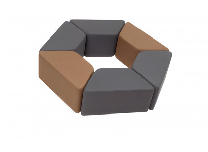 Designer Grau-Braune Hocker Stilvolle Sitzhocker Textil 6x Poufs