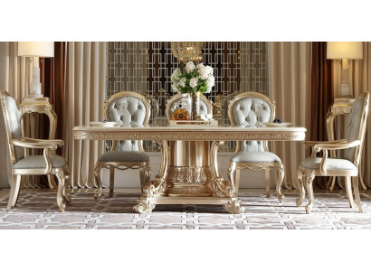 Klassische Chesterfield Esszimmergarnitur Massivholz Tisch 4x Stühle