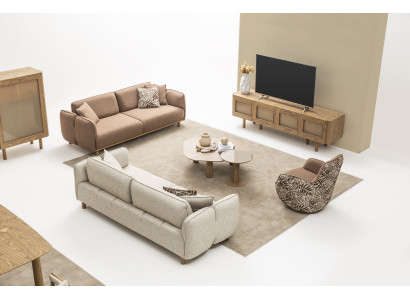 Elegantes Set: 2x4-Sitzer Sofa, Sessel, Couchtisch, Beistelltisch & Lowboard