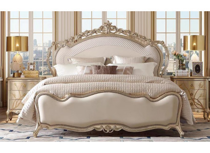 Stilvolles Beiges Doppelbett Schlafzimmer  Komfortbett Holzrahmen