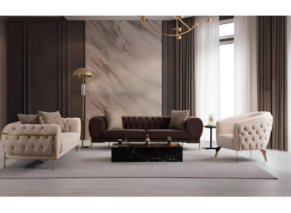 Elegantes Sofa-Set Designer Chesterfield Couchen Textil 3-Sitzer