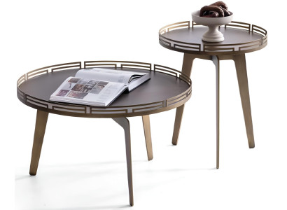 Beige Tischgarnitur Moderner Runder Couchtisch Edler Beistelltisch